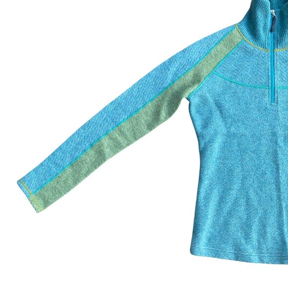 Prana Corrine Wool ¼ Zip Sweater Sz S Green Blue Mock Neck Athleisure Gorpcore - Picture 7 of 13